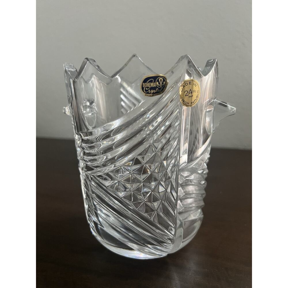 Bohemia Crystal Ice Bucket Vase Bowl Clear Cut Glass Pattern Czech Republic